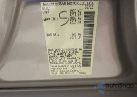 2013 Nissan Altima 2.5 Sv из США, поврежденный, VIN 1N4AL3AP6DC284155